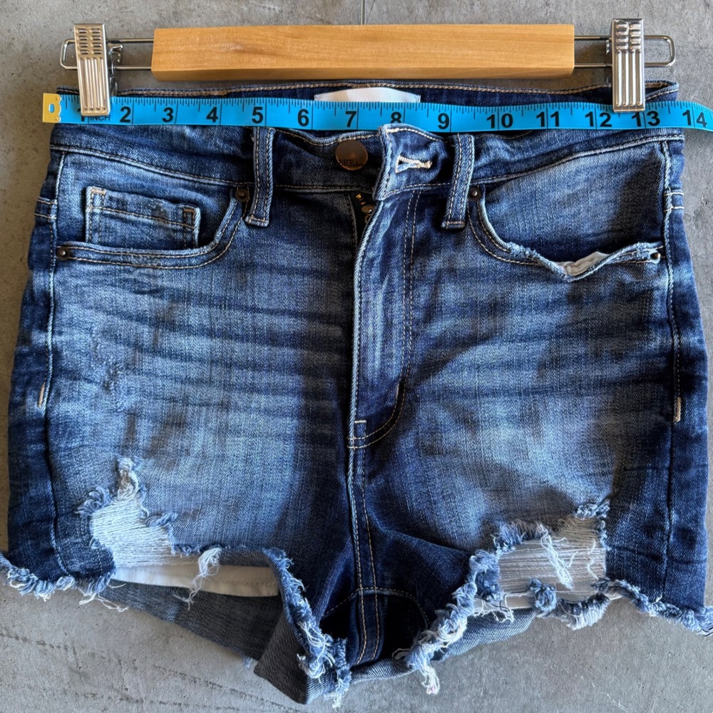 BKE Parker High Rise Distressed BOHO Denim Micro Cutoff Shorts Dark Wash Sz 25 - Picture 9 of 12